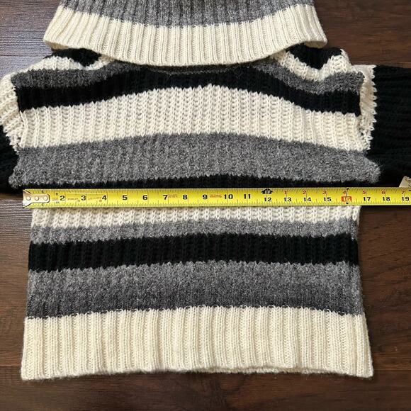 Anthropologie black, gray & cream striped knit turtleneck cropped sweater XS NWT - Picture 12 of 13